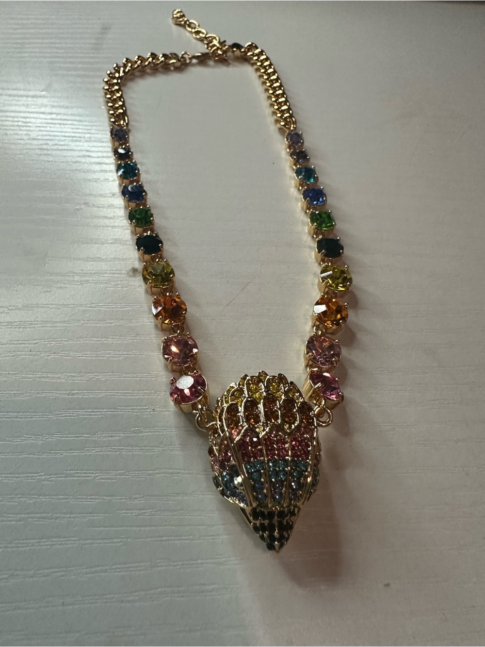 Kurt Geiger Gold Multicolor Crystal Pendant Necklace
